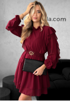 Kleid mini z falbankami Without Words Burgunderrot