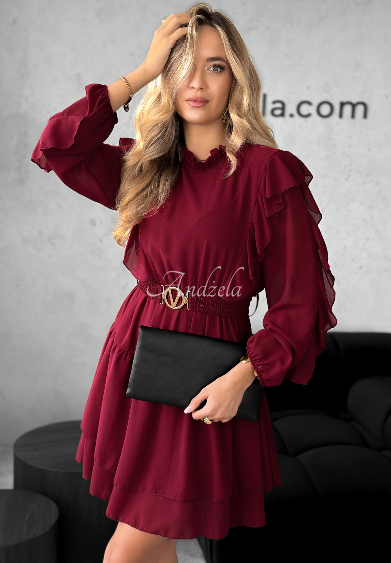 Minikleid mit Rüschen Without Words Burgunderrot