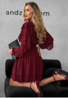 Kleid mini z falbankami Without Words Burgunderrot