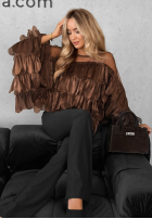 Wiskozowa Bluse z falbankami Dating You Schokoladenbraun