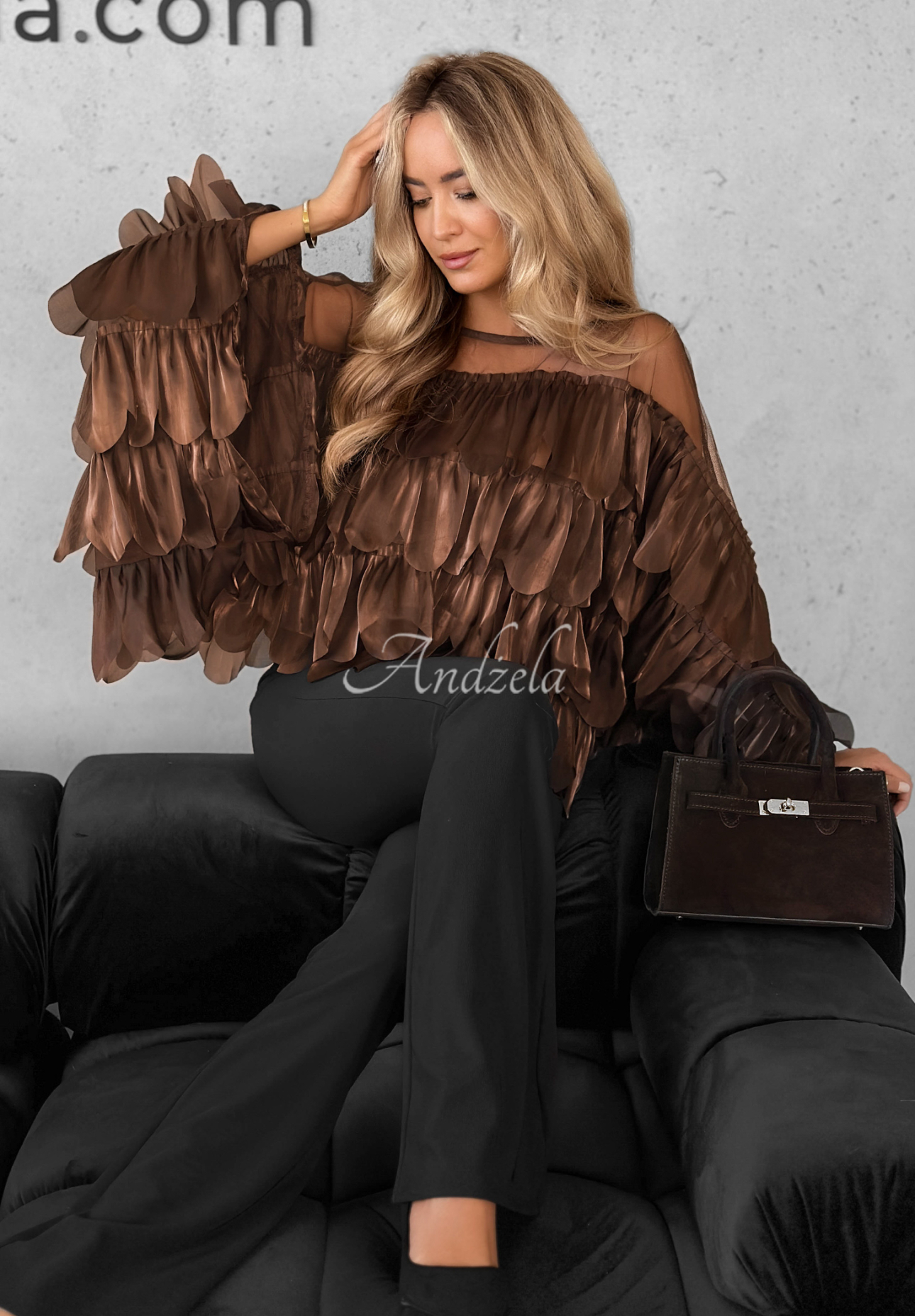 Viskosebluse mit Rüschen Dating You Schokoladenbraun