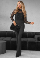 Siateczkowa Bluse z koronką Divine Lace Schwarz