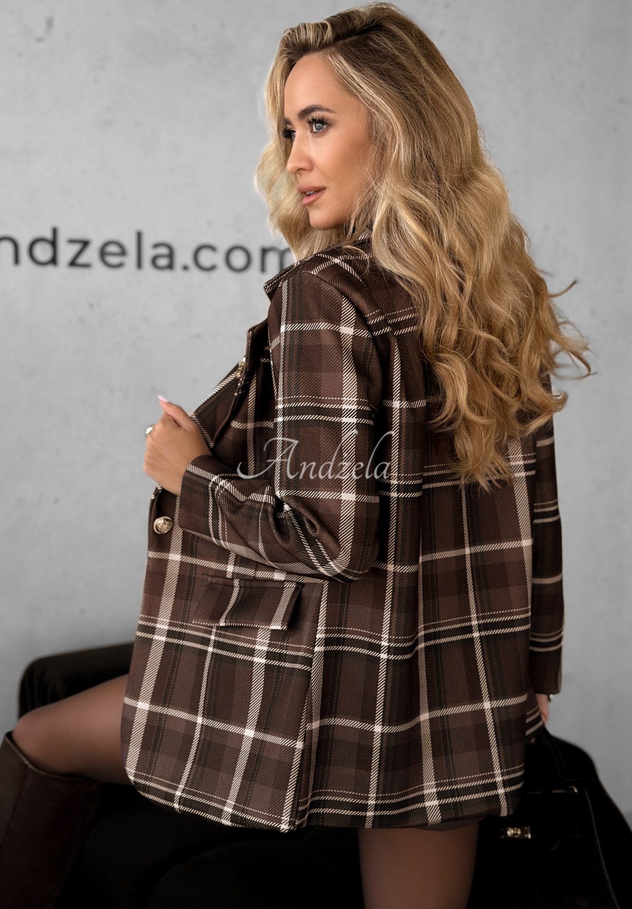 Karierter Blazer Let Me Know Schokoladenbraun