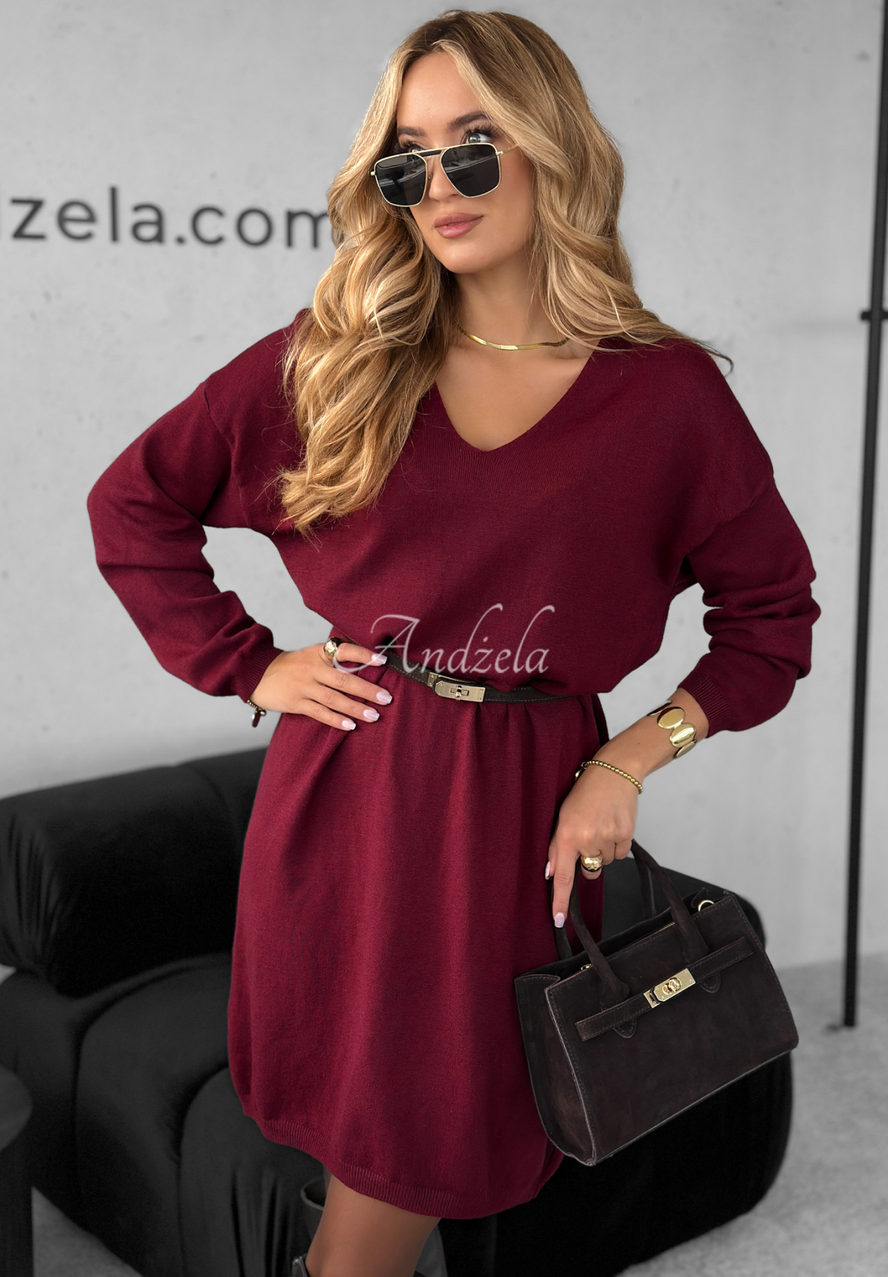 Strickkleid mit Viskose und Kaschmir You Decide Burgunderrot