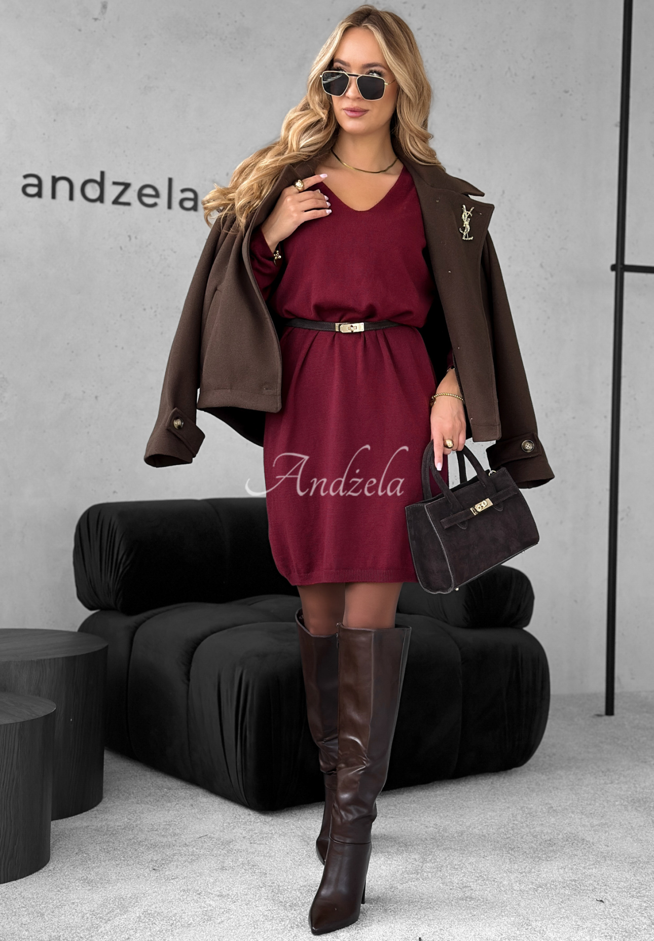 Strickkleid mit Viskose und Kaschmir You Decide Burgunderrot