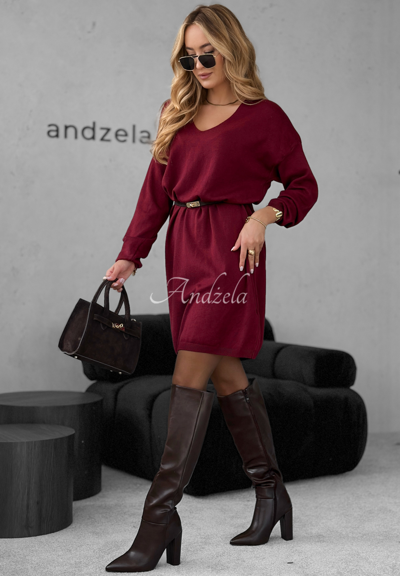 Strickkleid mit Viskose und Kaschmir You Decide Burgunderrot