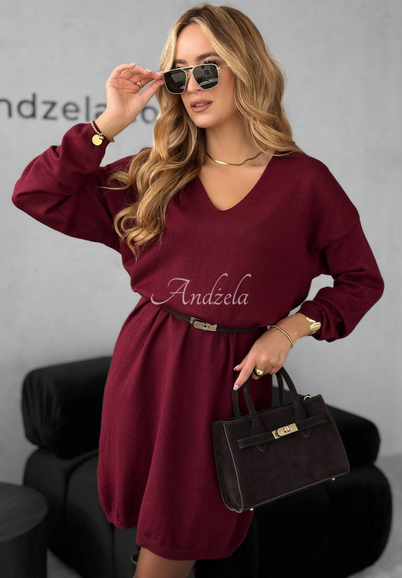 Strickkleid mit Viskose und Kaschmir You Decide Burgunderrot