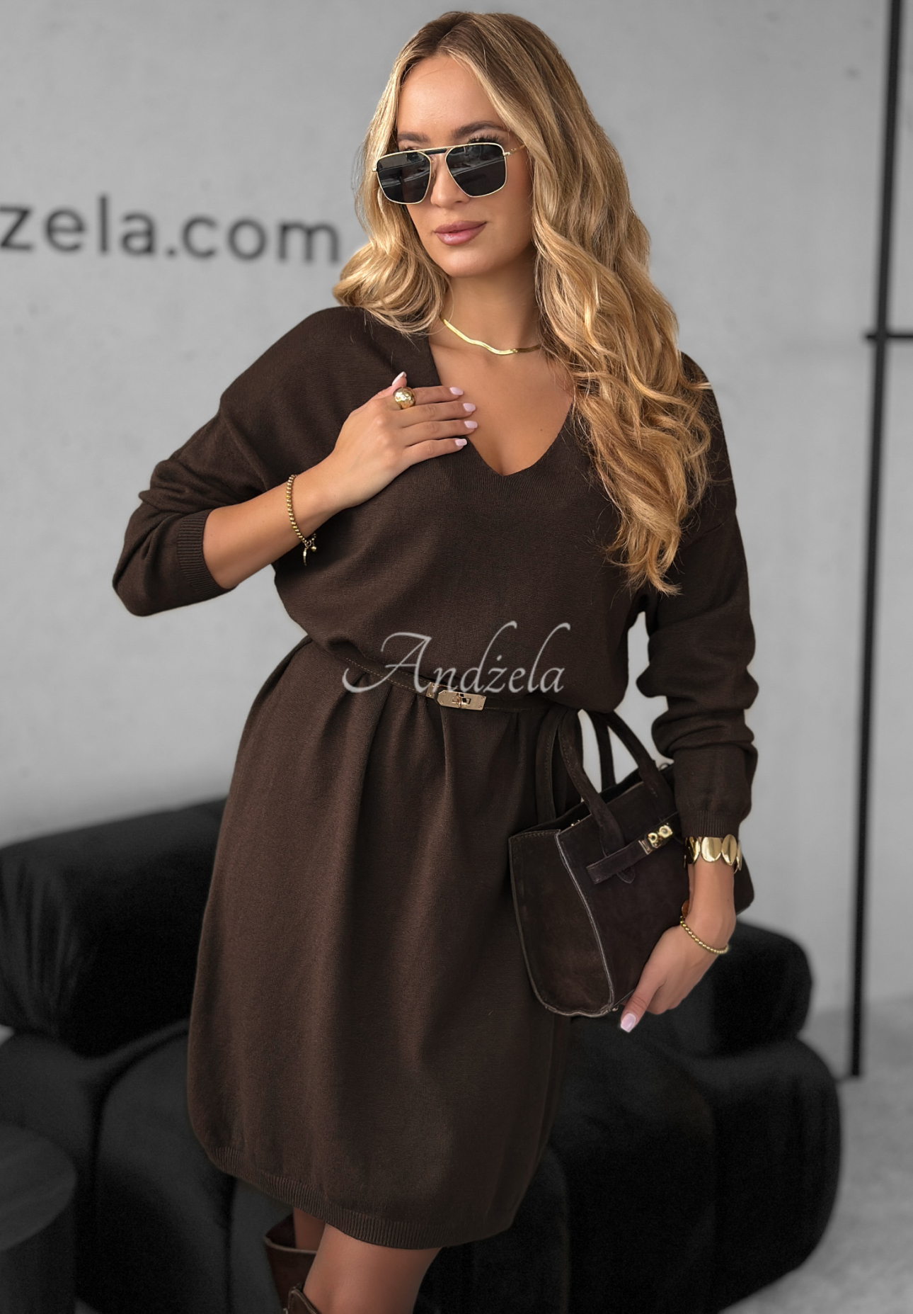 Strickkleid mit Viskose und Kaschmir You Decide Schokoladenbraun