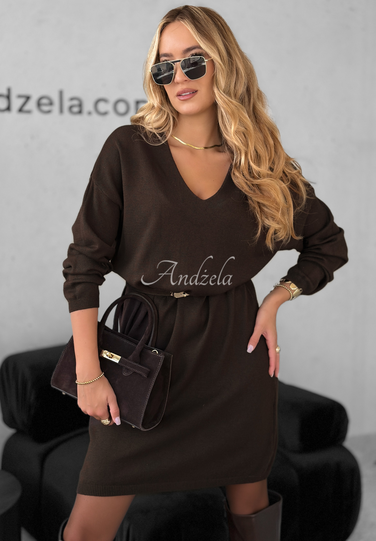 Strickkleid mit Viskose und Kaschmir You Decide Schokoladenbraun