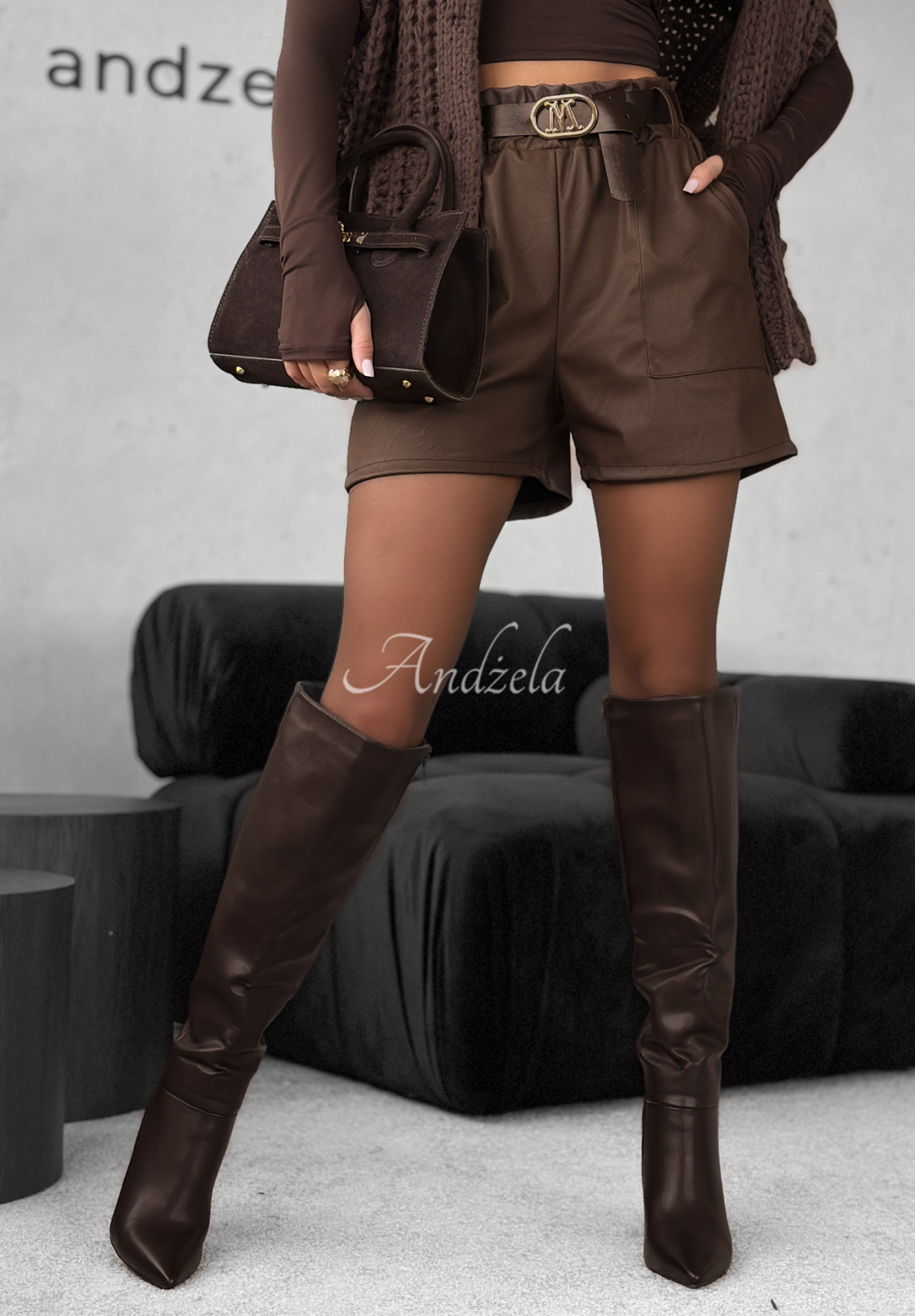 Ledershorts mit Gürtel Cappuccino Time Schokoladenbraun