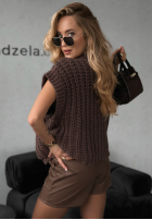 Krótka sweterkowa Weste z guzikami Autumn Lovers Schokoladenbraun