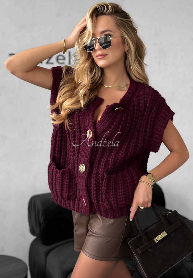 Kurze Pullunderweste mit Knöpfen Autumn Lovers Burgunderrot