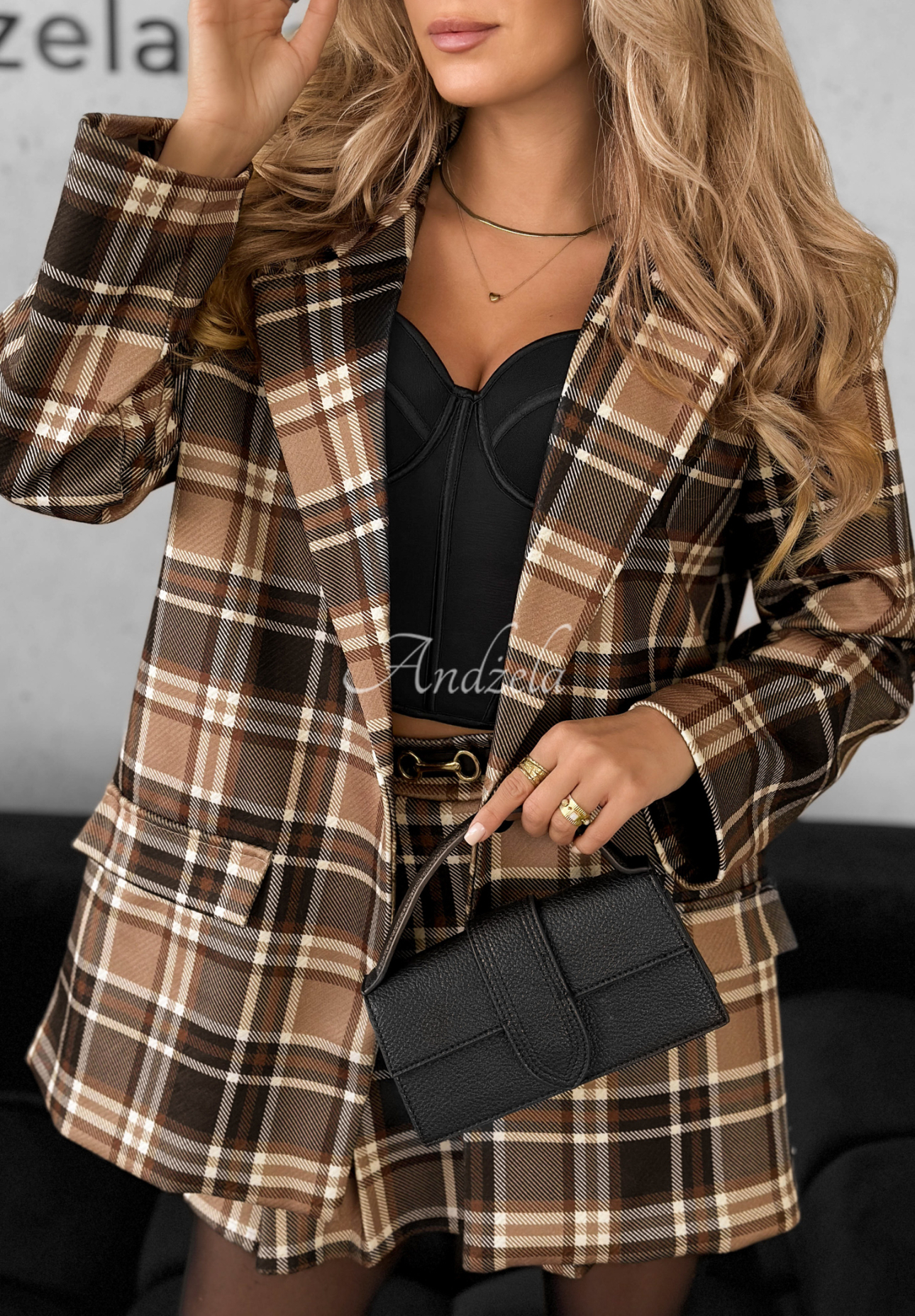 Karierter Blazer Important Time Camel