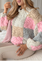 Ozdobnie pleciony sweter Cozy Cuddles różowo-beżowy