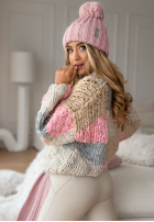 Ozdobnie pleciony Pullover Cozy Cuddles różowo-Beige
