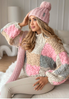 Ozdobnie pleciony Pullover Cozy Cuddles różowo-Beige
