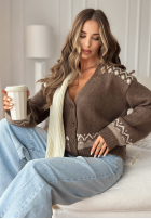 Krótki Cardigan Mit Muster Short Winter Days Schokoladenbraun