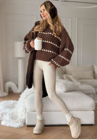Ozdobnie pleciony Pullover z bufkami Enjoying That Schokoladenbraun