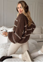 Ozdobnie pleciony Pullover z bufkami Enjoying That Schokoladenbraun