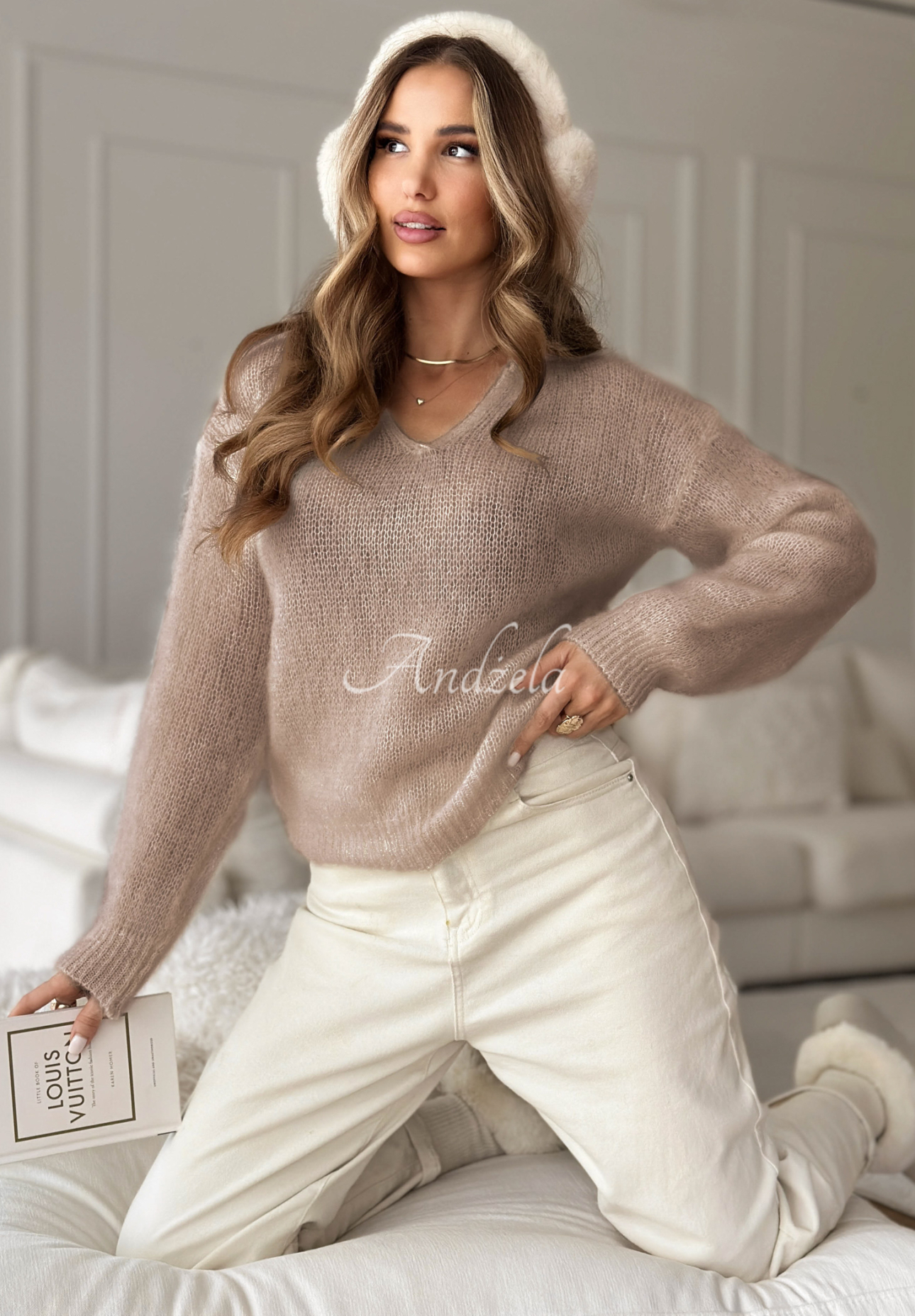 Mohairpullover mit Kragen Sweet And Fluffy Mokkafarben