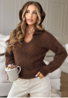Sweter alpaka z kołnierzem Sweet And Fluffy czekoladowy