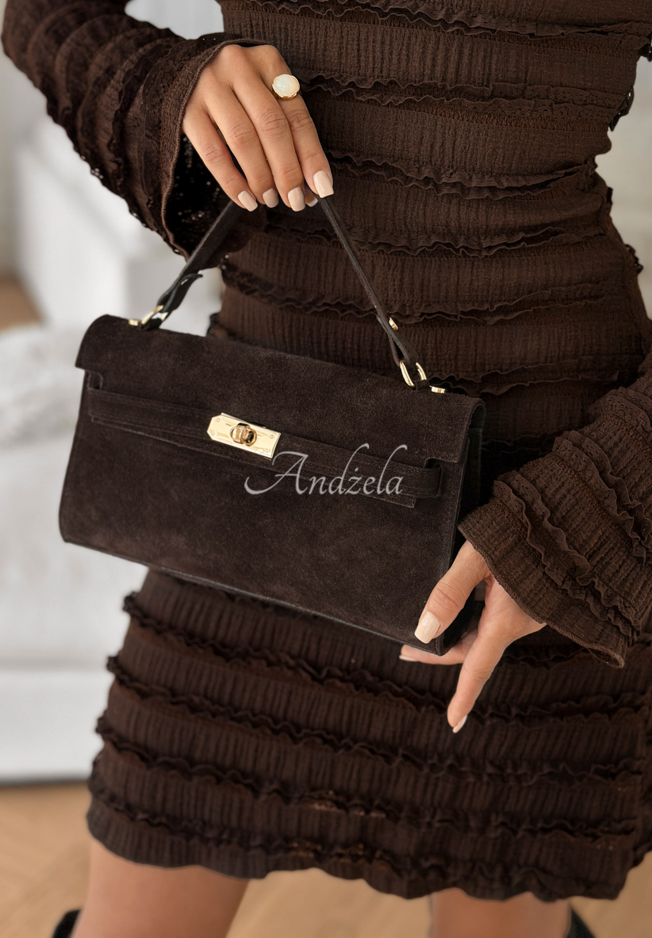 Wildlederhandtasche Weekend Only Schokoladenbraun