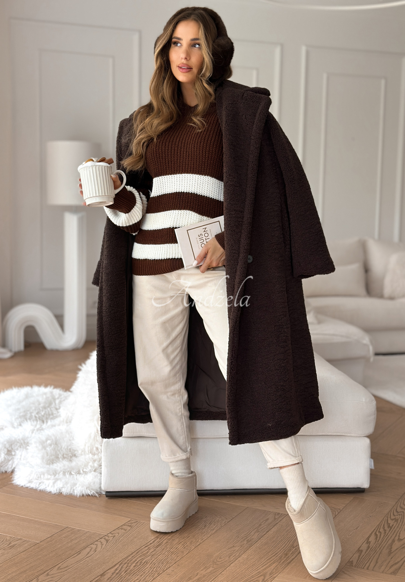 Gestreifter Pullover One Way Ticket Schokoladenbraun