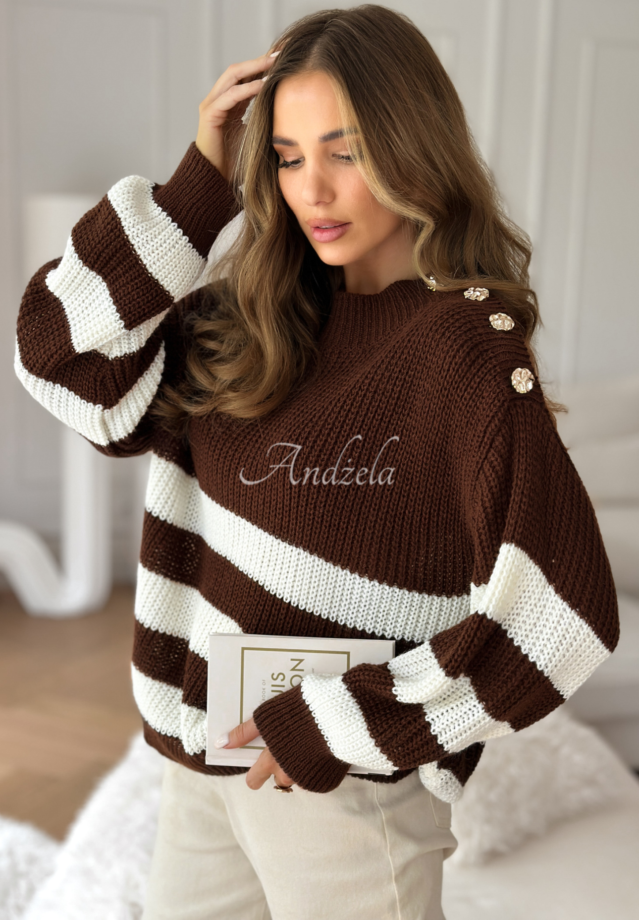 Gestreifter Pullover One Way Ticket Schokoladenbraun