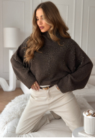 Pullover z golfem i kryształkami Shiny And Warm Schokoladenbraun