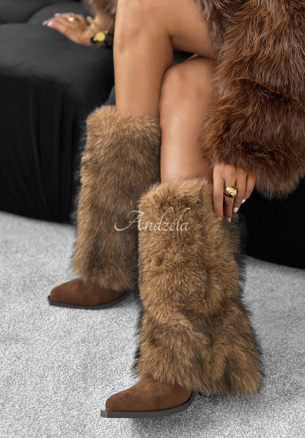 Wildlederstiefeletten mit Fell White Angels Camel