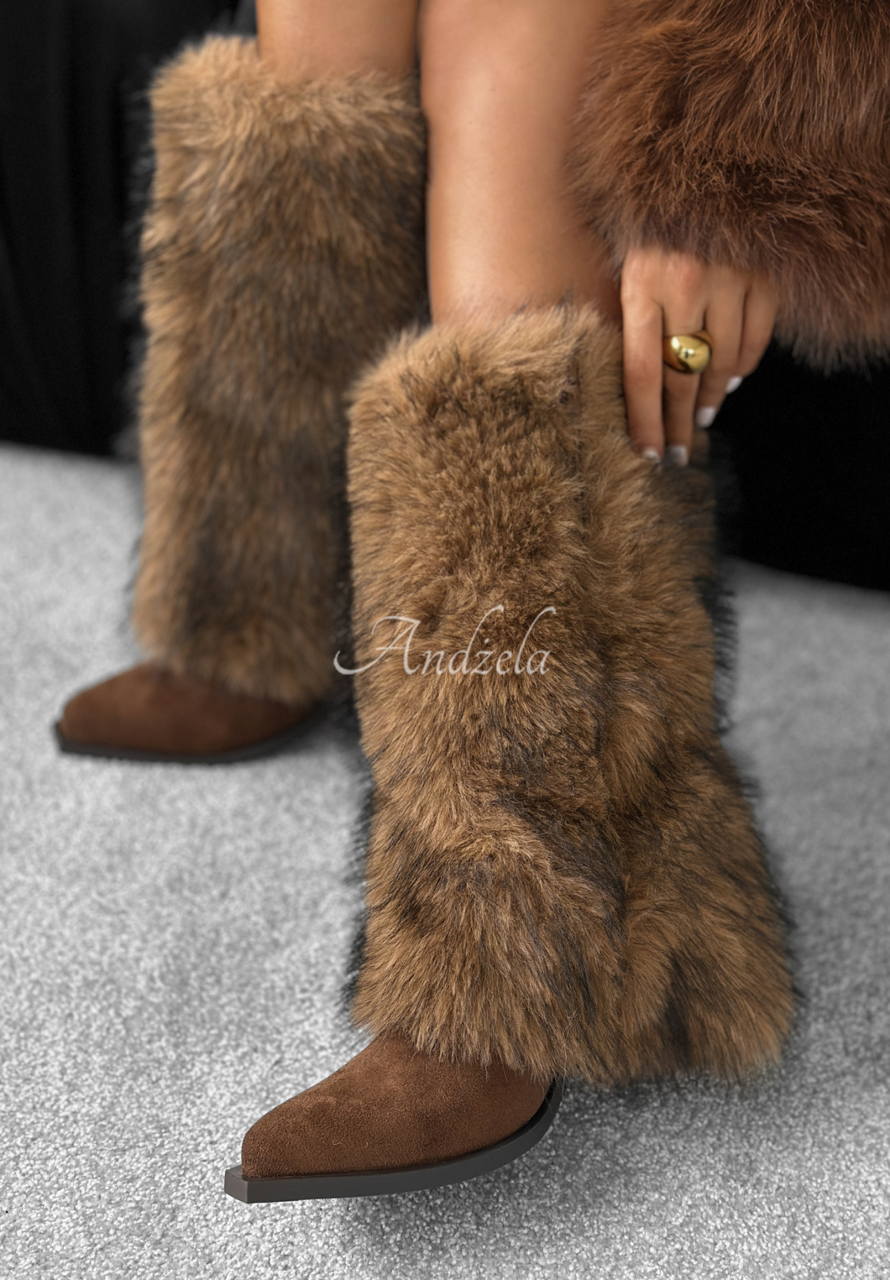 Wildlederstiefeletten mit Fell White Angels Camel