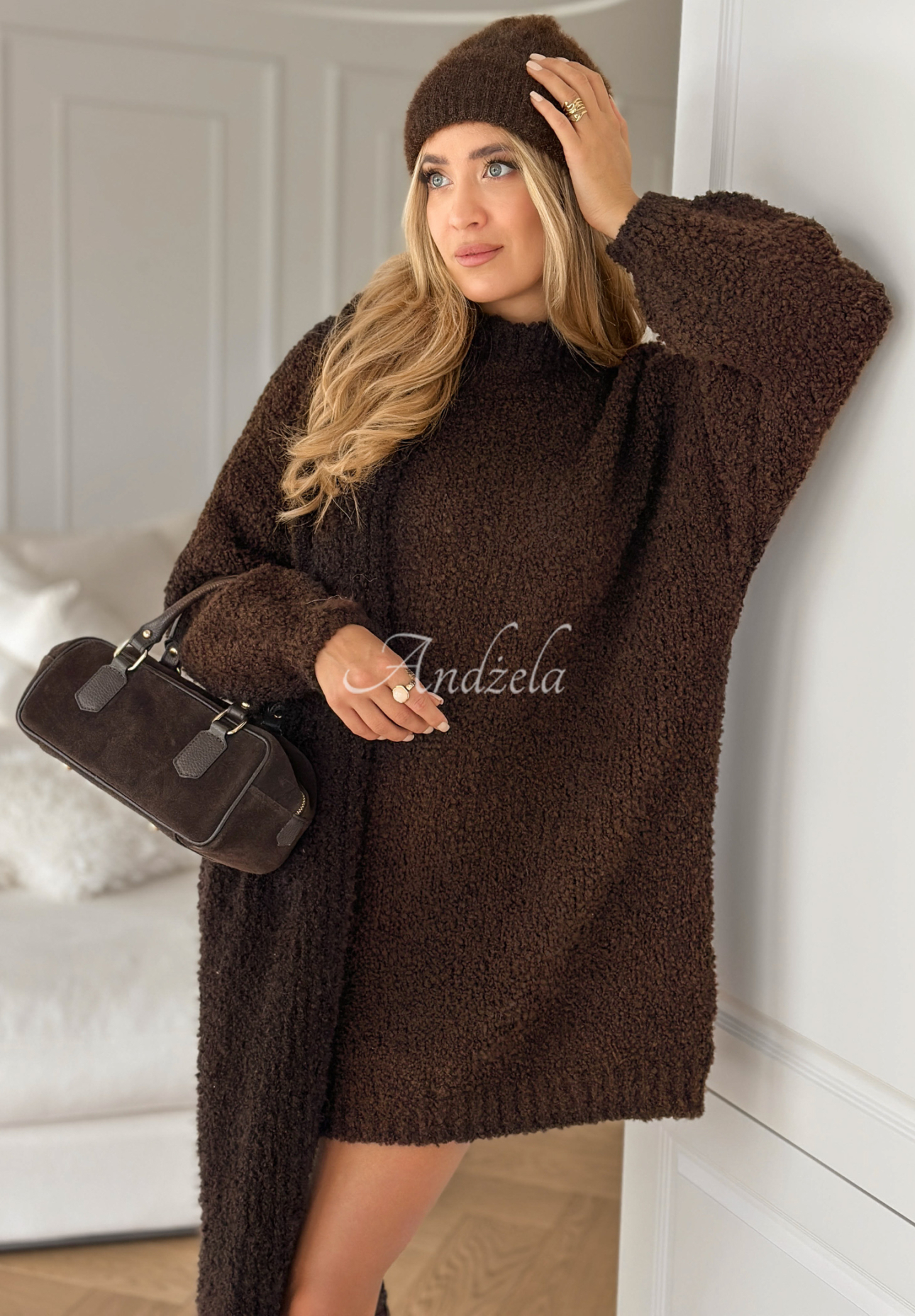 Langer Tunika-Pullover aus Wolle und Alpaka Sounds Like A Dream Schokoladenbraun