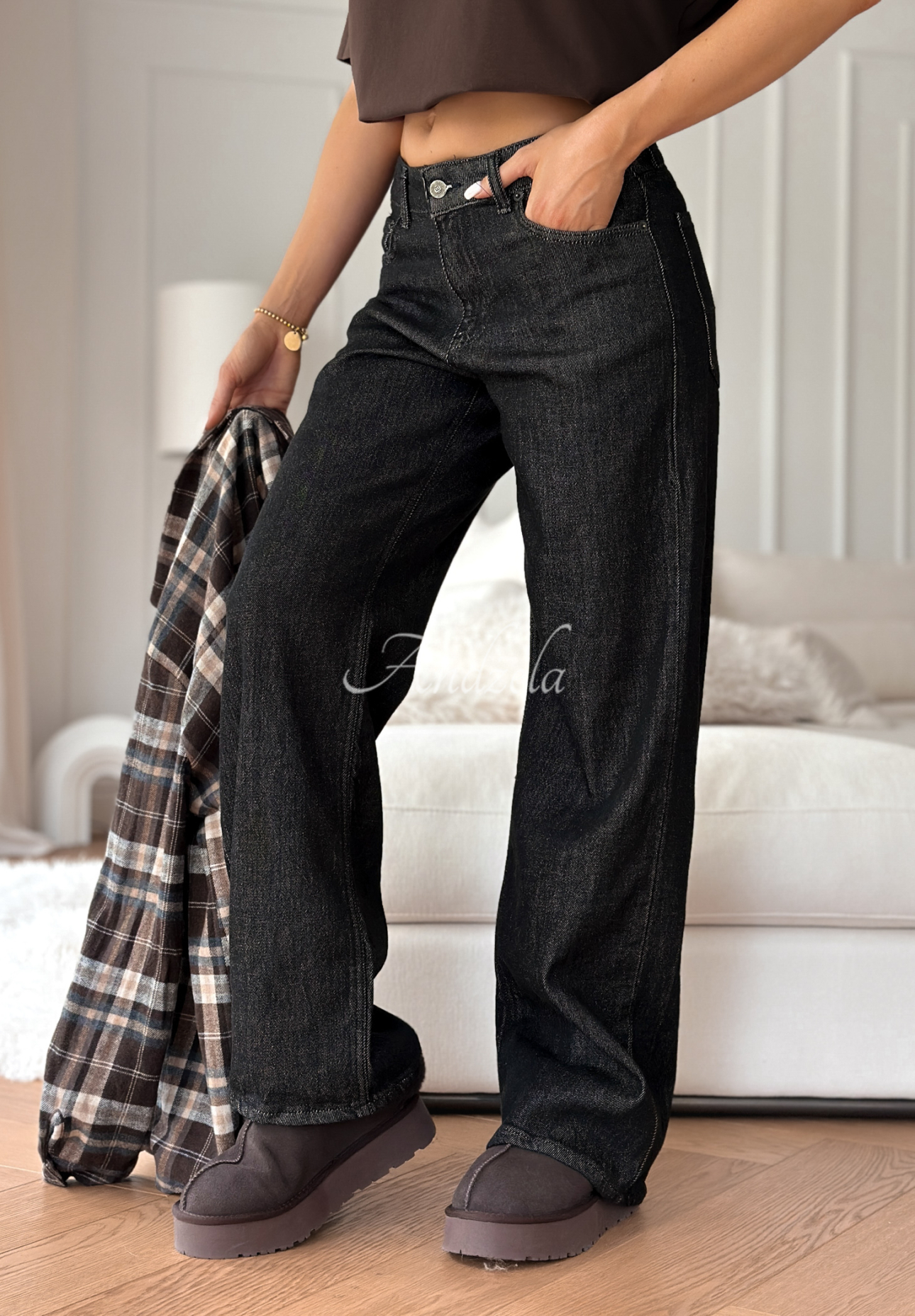 Wide Leg Jeans Red Flag Dunkelgrau