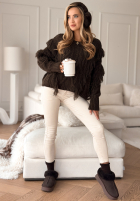 Pleciony sweter z frędzlami Whisper Touch czekoladowy