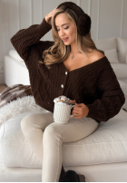 Ozdobnie pleciony kardigan Want To Be Loved czekoladowy