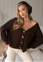 Ozdobnie pleciony kardigan Want To Be Loved czekoladowy