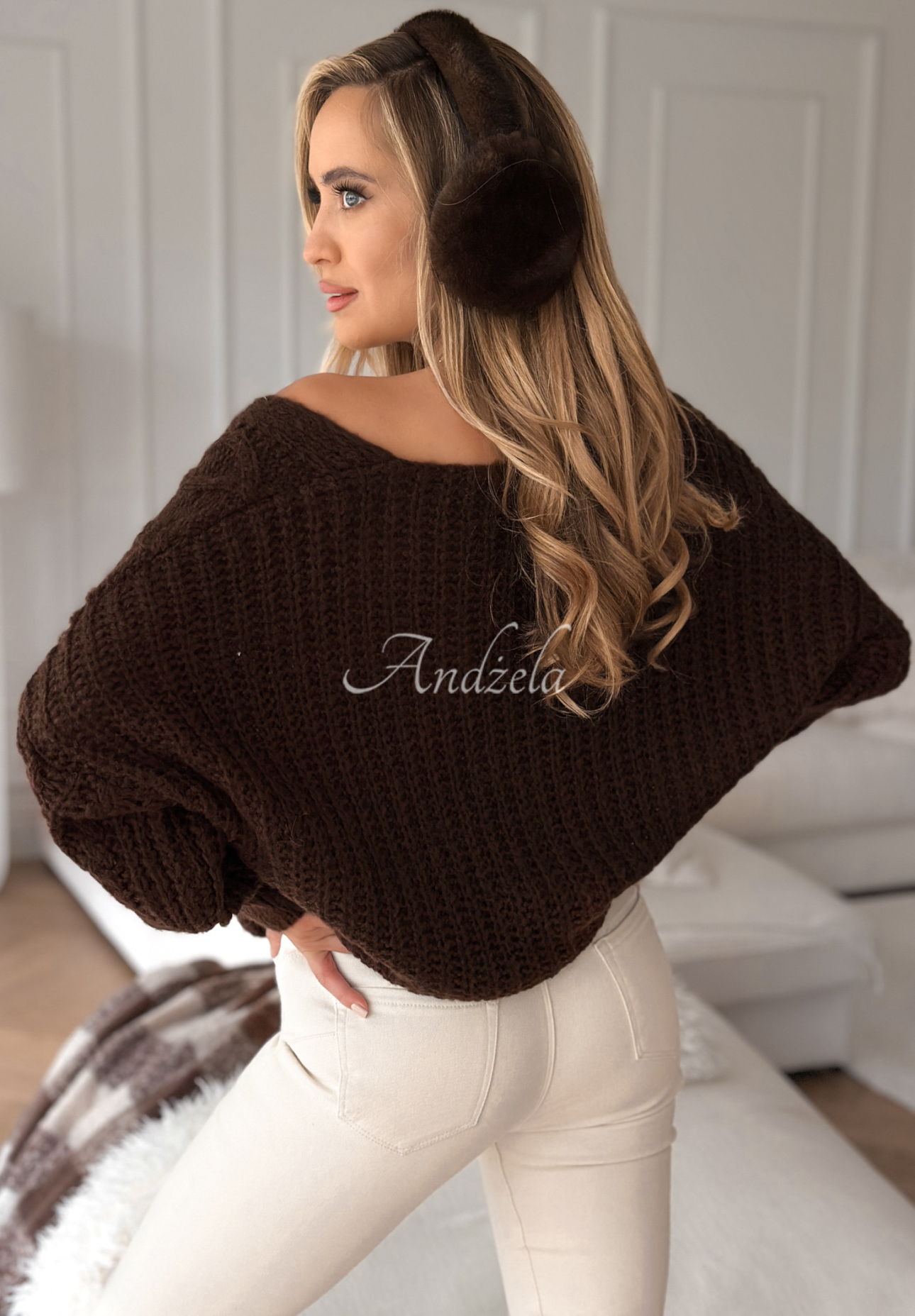 Dekorativ gewebter Cardigan Want To Be Loved Schokoladenbraun
