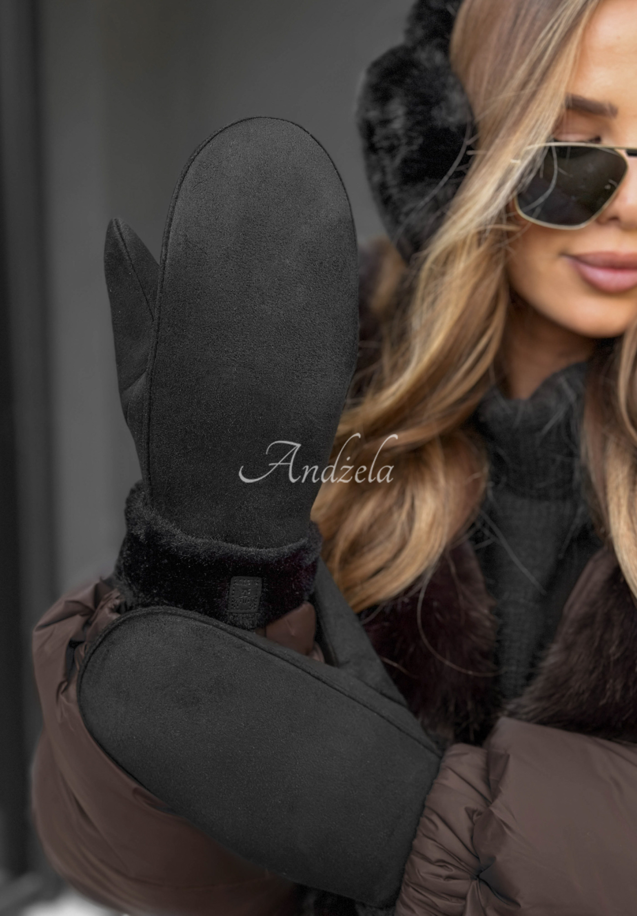 Wildlederhandschuhe mit Fell Snow Clear Schwarz
