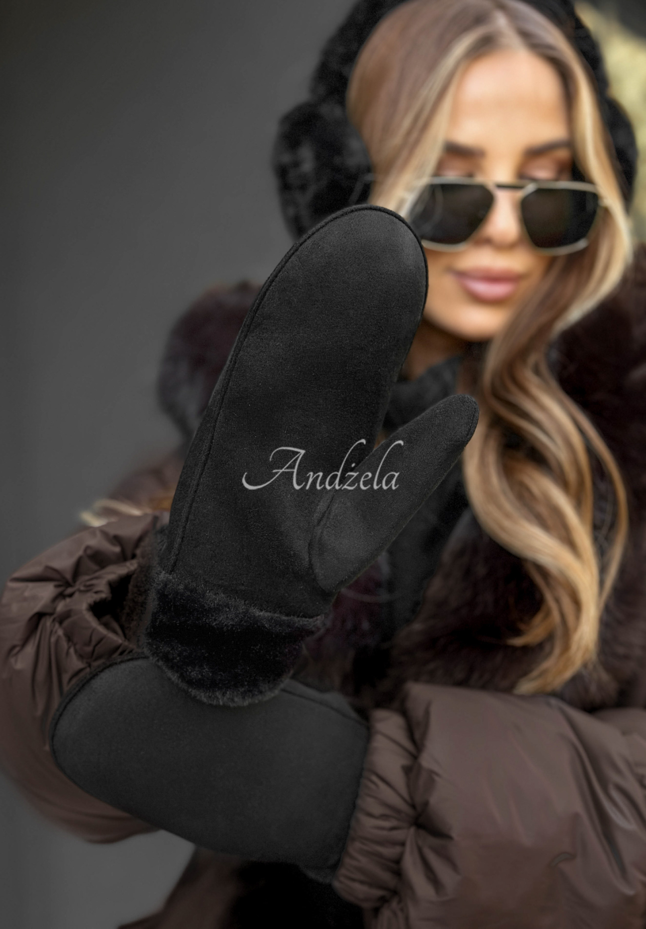 Wildlederhandschuhe mit Fell Snow Clear Schwarz