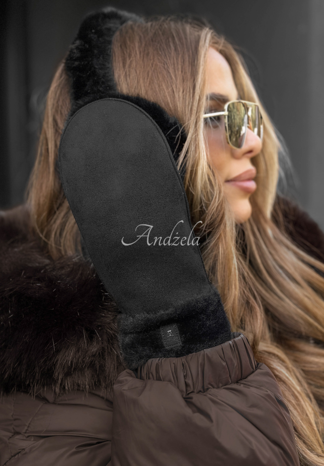Wildlederhandschuhe mit Fell Snow Clear Schwarz