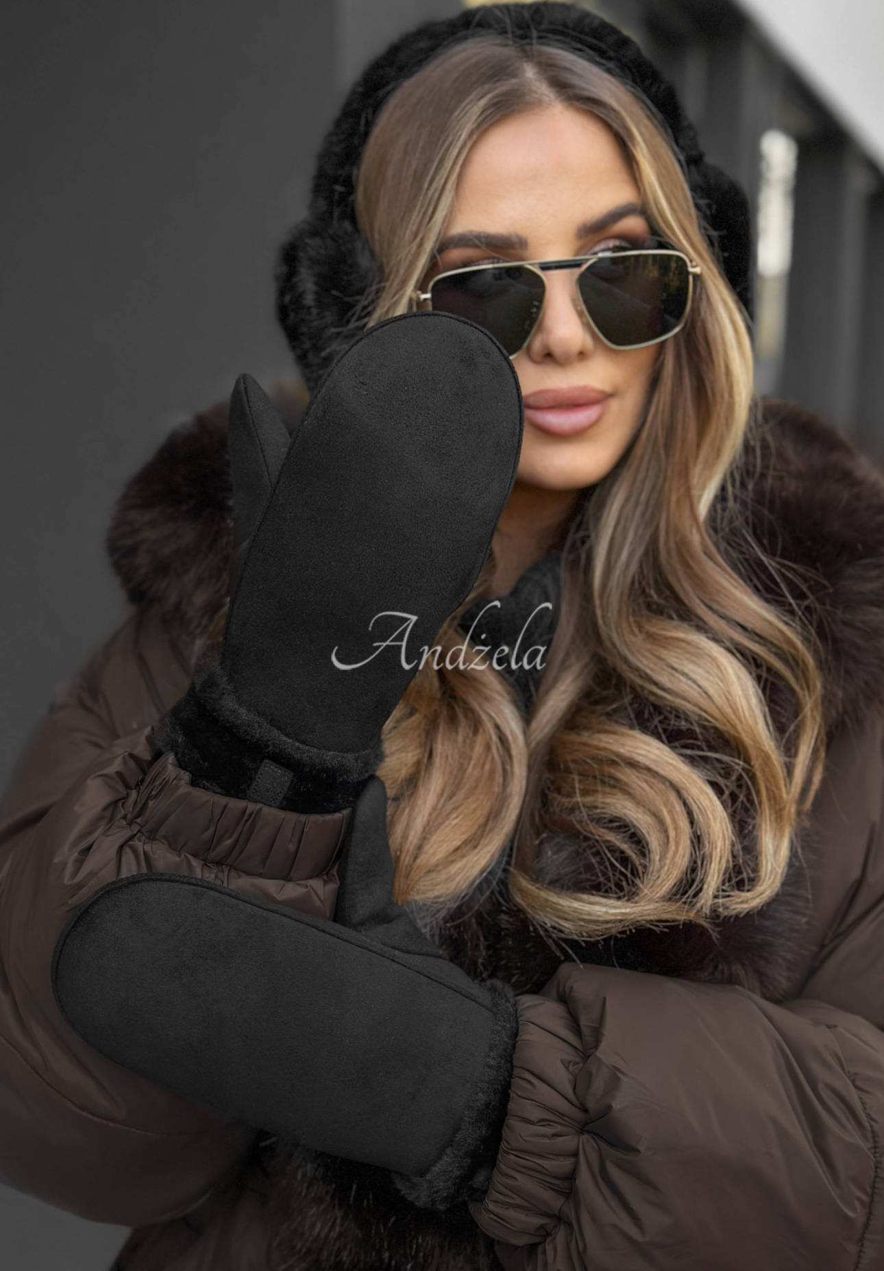 Wildlederhandschuhe mit Fell Snow Clear Schwarz