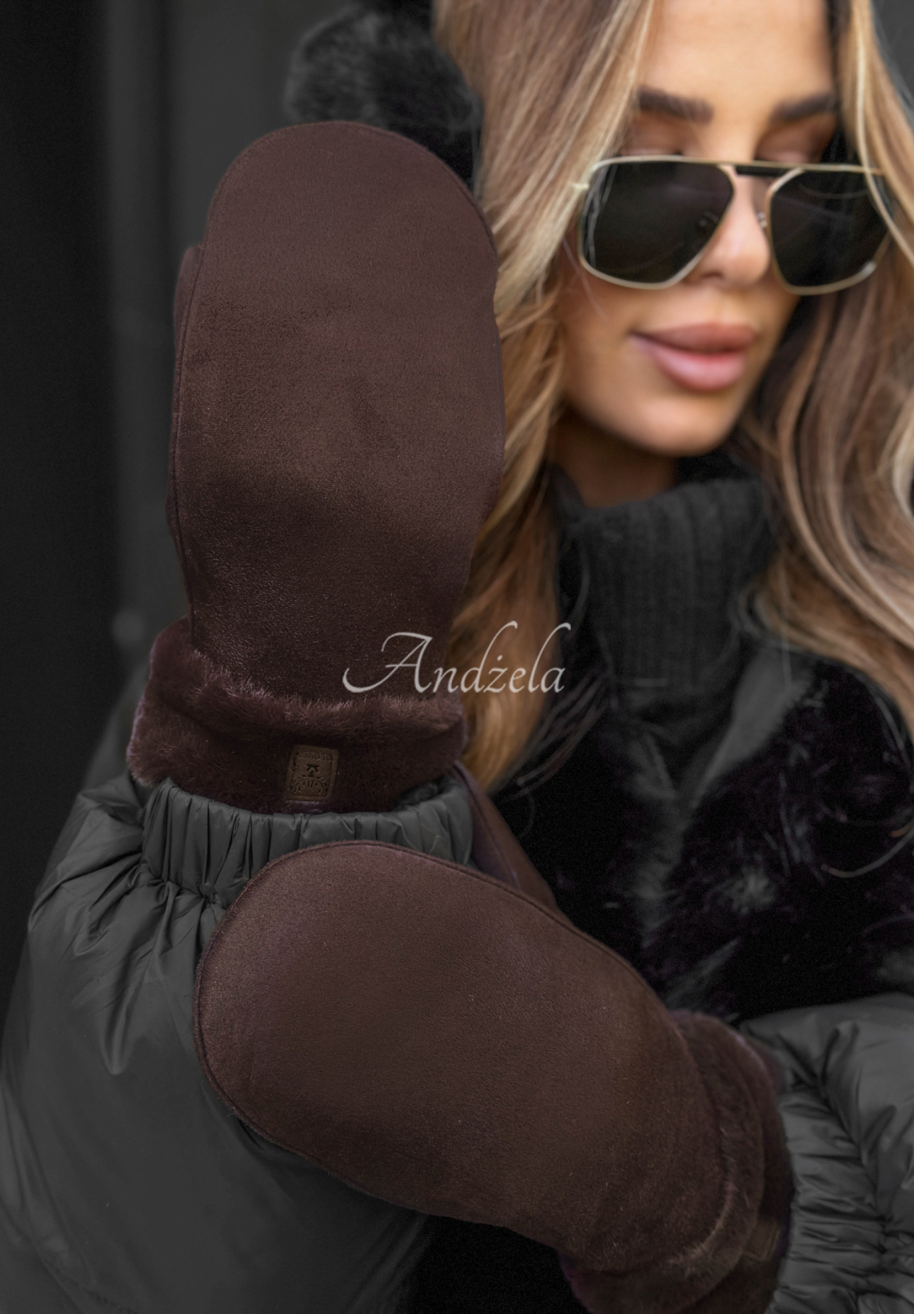 Wildlederhandschuhe mit Fell Snow Clear Schwarz