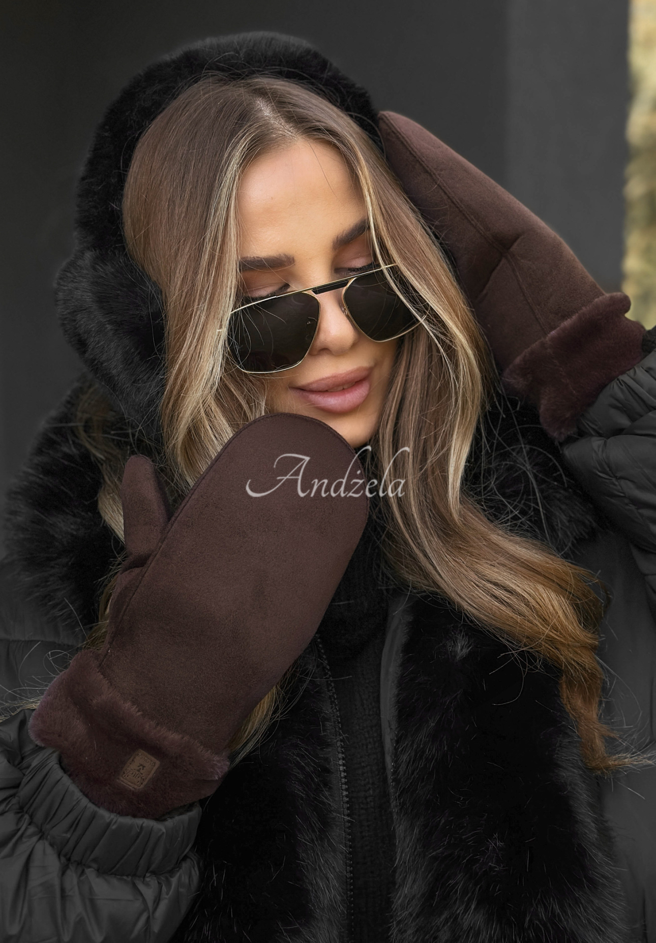 Wildlederhandschuhe mit Fell Snow Clear Schwarz