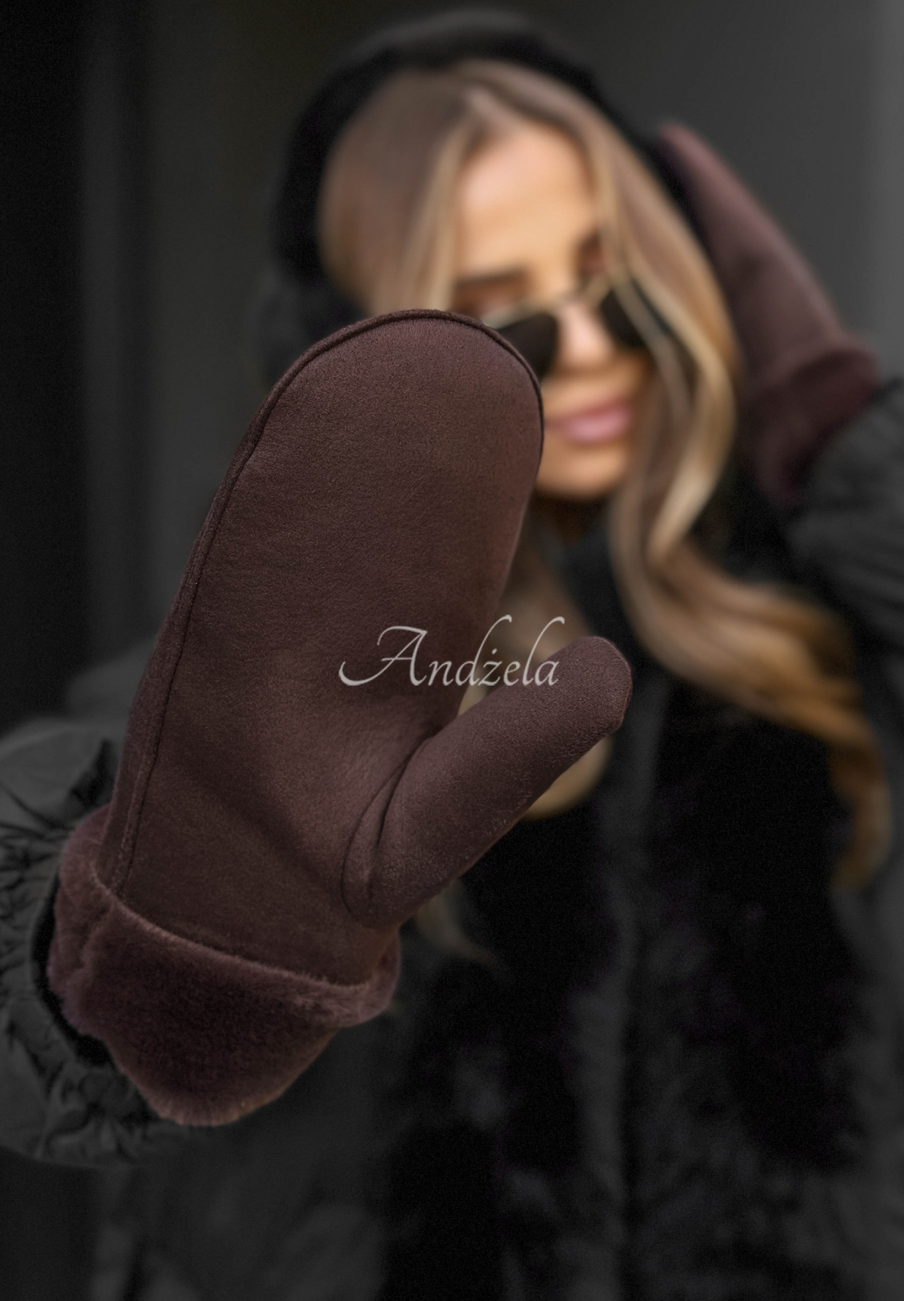 Wildlederhandschuhe mit Fell Snow Clear Schwarz