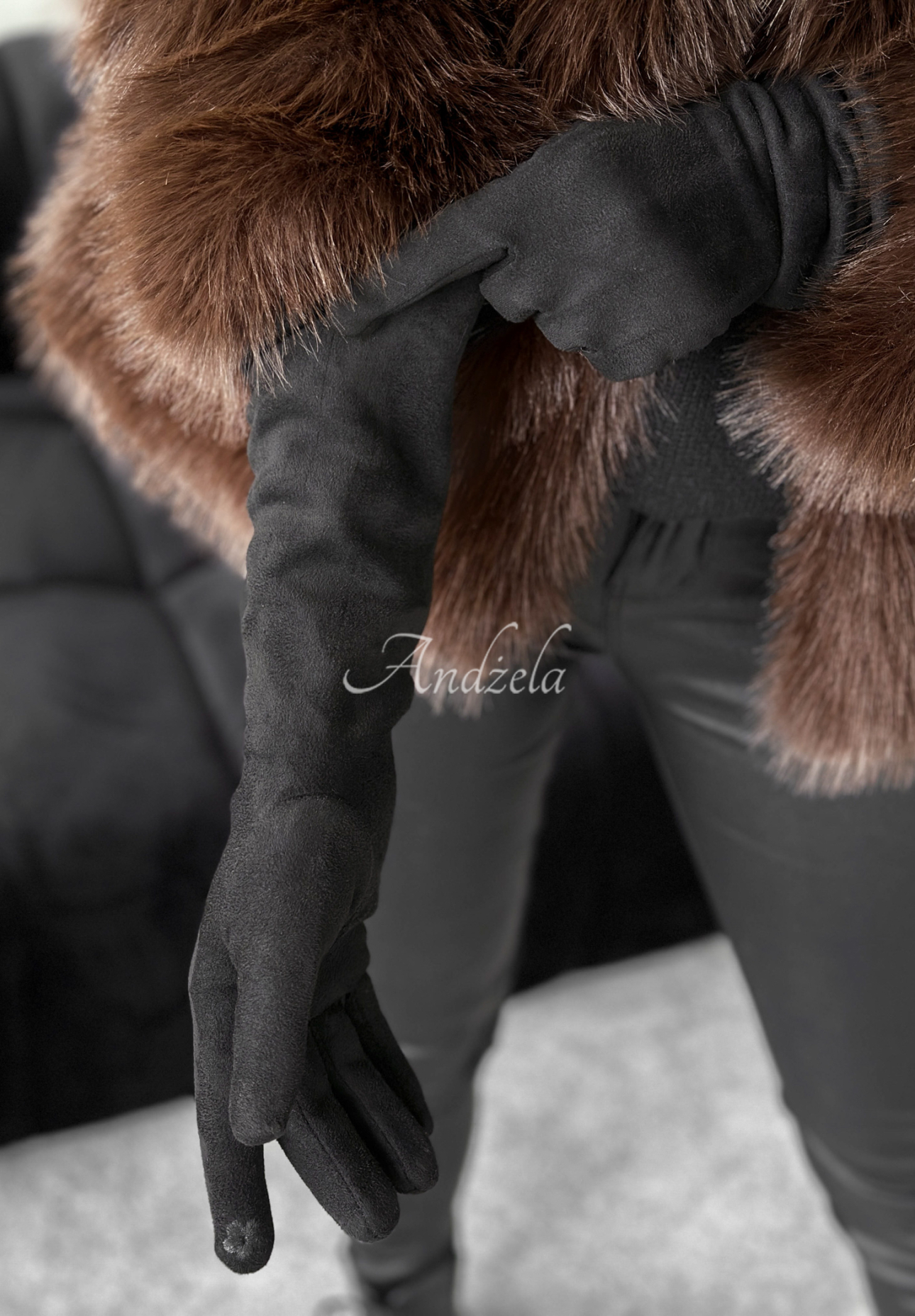Lange Wildlederhandschuhe Long December Schwarz
