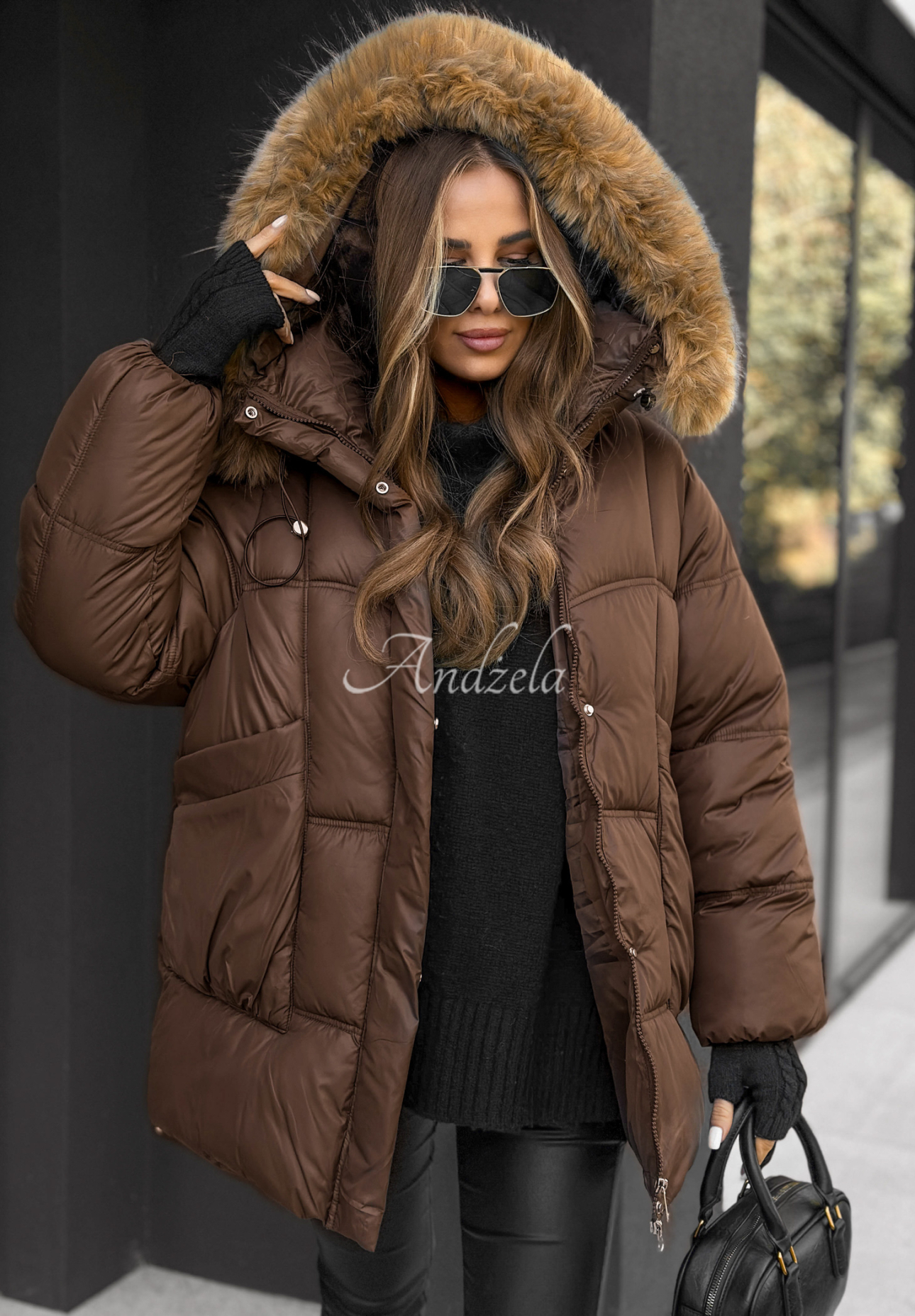 Steppjacke mit Kapuze Say Goodbye Schokoladenbraun