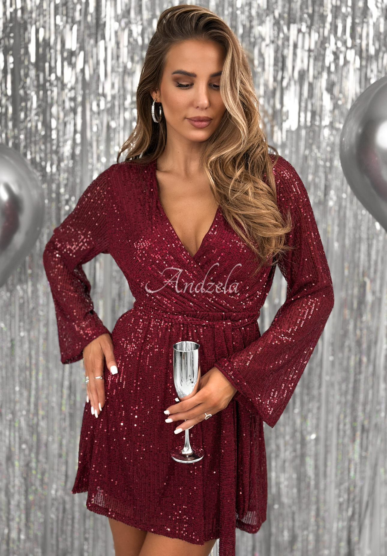 Pailletten-Minikleid Star Is Shining Burgunderrot