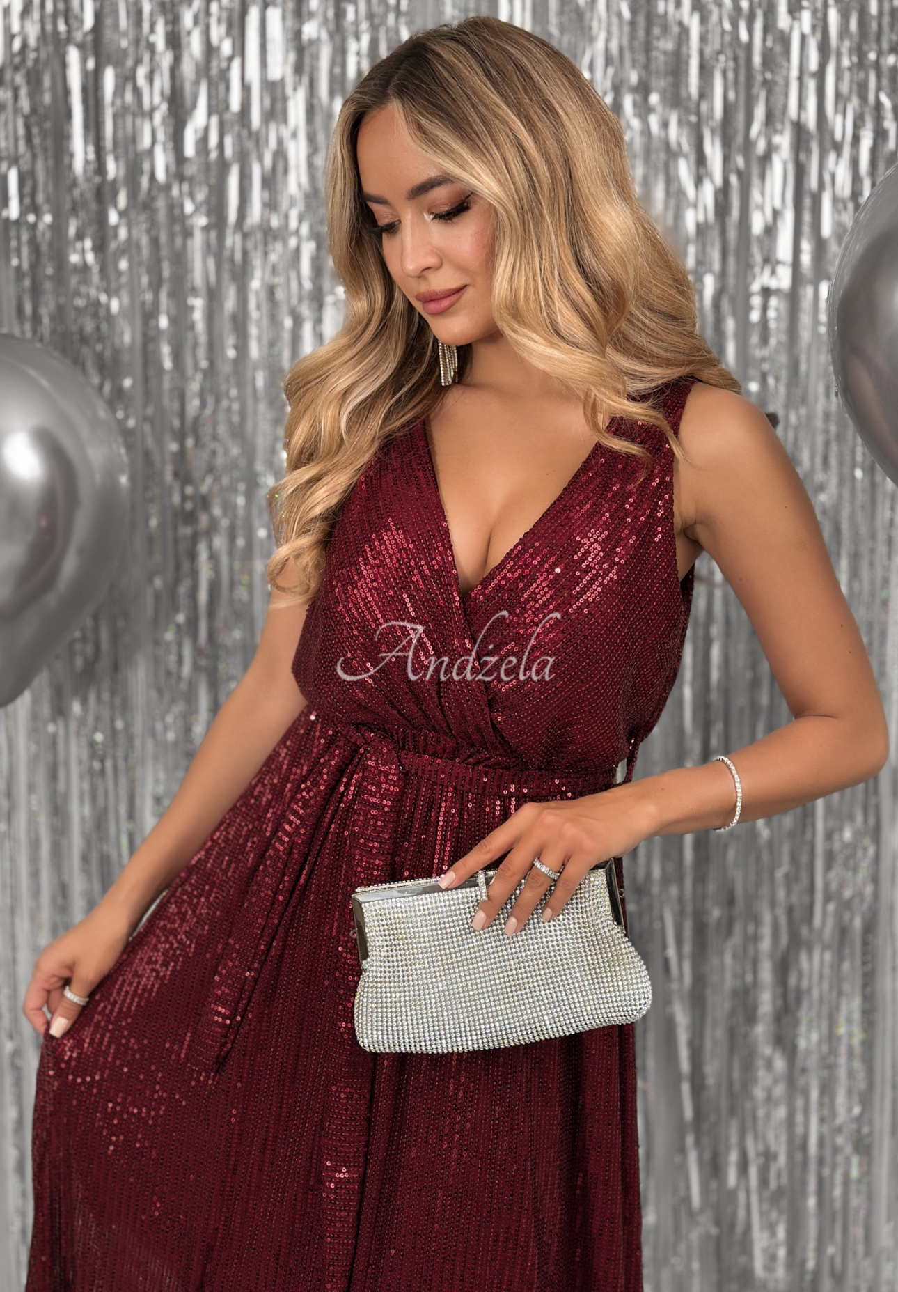 Maxikleid mit Pailletten Endless Glitter Burgunderrot