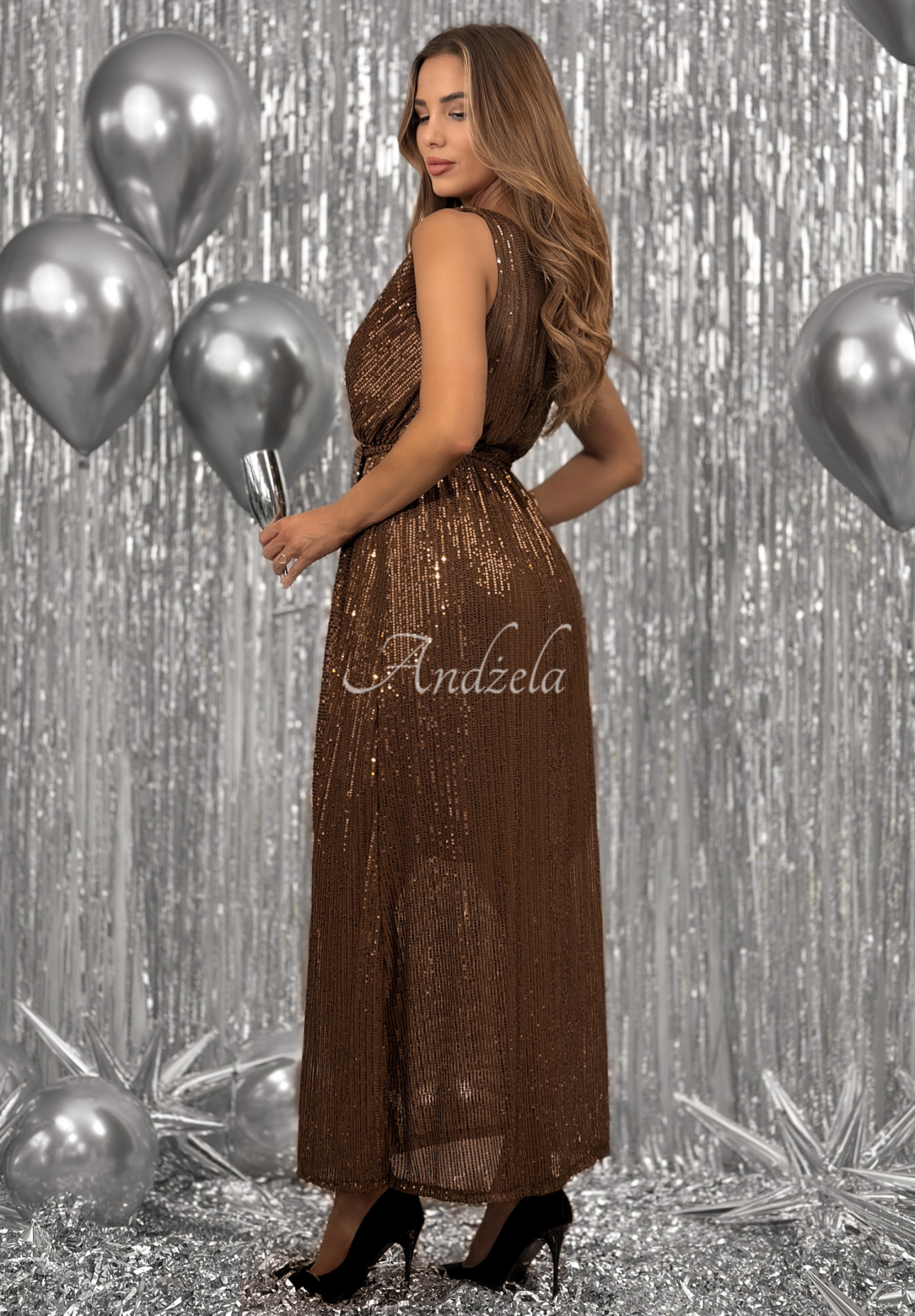 Maxikleid mit Pailletten Endless Glitter Schokoladenbraun