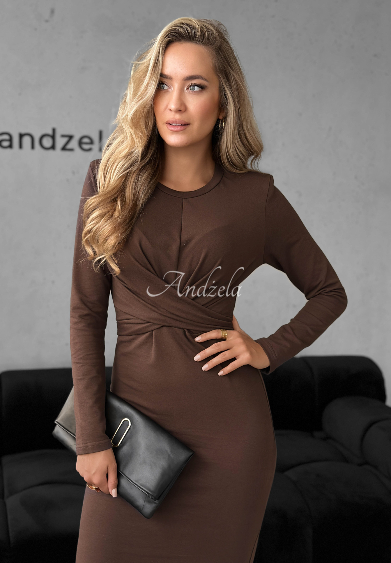Baumwoll-Midikleid mit Bindung First Move Schokoladenbraun